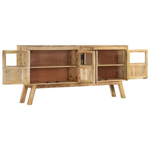 Buffet marron et noir 160x30x76 cm bois massif de manguier - Photo n°3; ?>