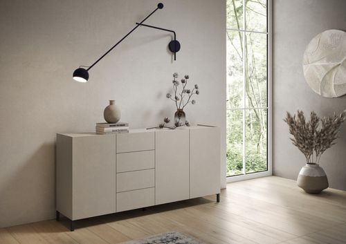 Buffet Moderne Solaria 174 cm en cachemire - 3 portes et 4 tiroirs pour rangement optimisé - Photo n°2; ?>