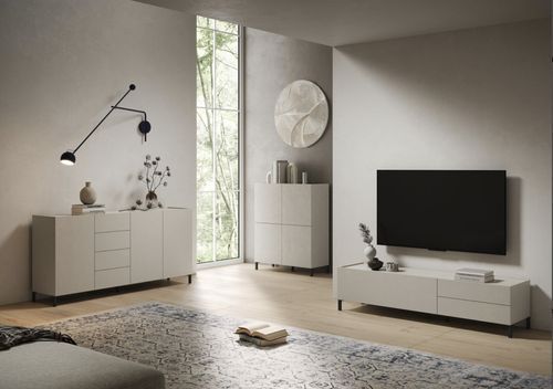 Buffet Moderne Solaria 174 cm en cachemire - 3 portes et 4 tiroirs pour rangement optimisé - Photo n°3; ?>