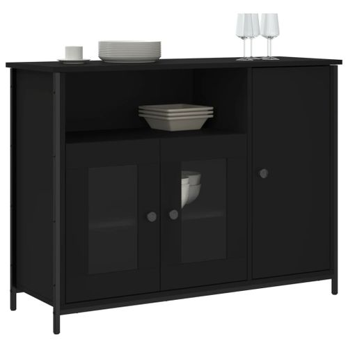 Buffet noir 100x35x75 cm bois d'ingénierie - Photo n°3; ?>