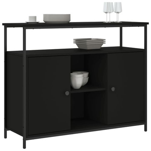 Buffet noir 100x35x80 cm bois d'ingénierie - Photo n°3; ?>