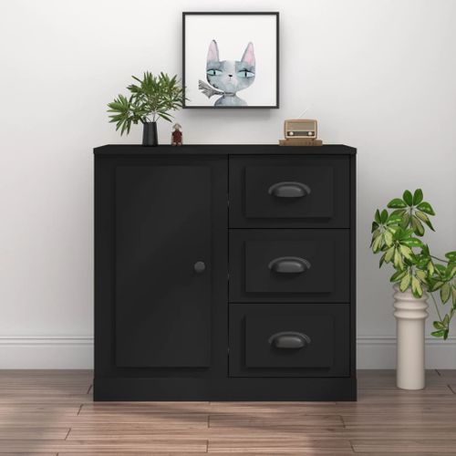 Buffet noir 70x35,5x67,5 cm bois d'ingénierie - Photo n°2; ?>