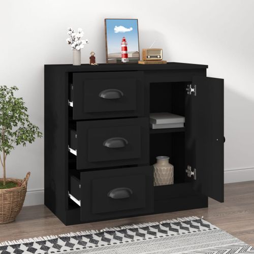 Buffet noir 70x35,5x67,5 cm bois d'ingénierie - Photo n°3; ?>