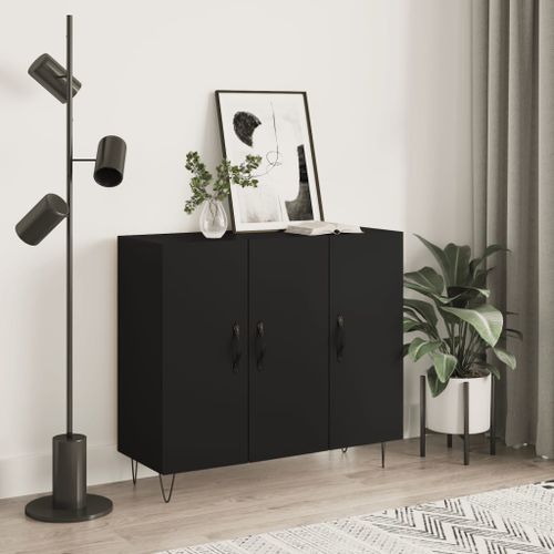 Buffet noir 90x34x80 cm bois d'ingénierie - Photo n°2; ?>