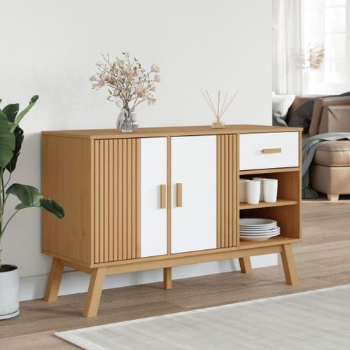 Buffet OLDEN blanc et marron 114x43x73,5 cm bois massif de pin - Photo n°3; ?>