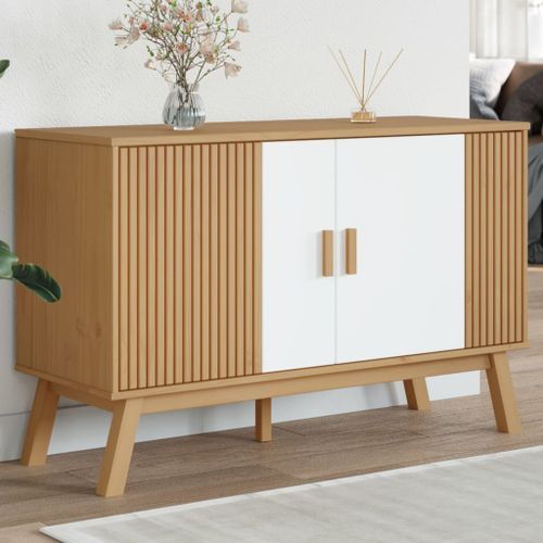 Buffet OLDEN blanc et marron 114x43x73,5 cm bois massif de pin - Photo n°2; ?>