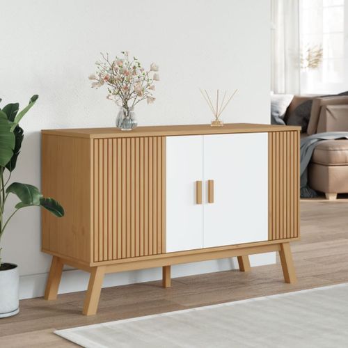 Buffet OLDEN blanc et marron 114x43x73,5 cm bois massif de pin - Photo n°3; ?>