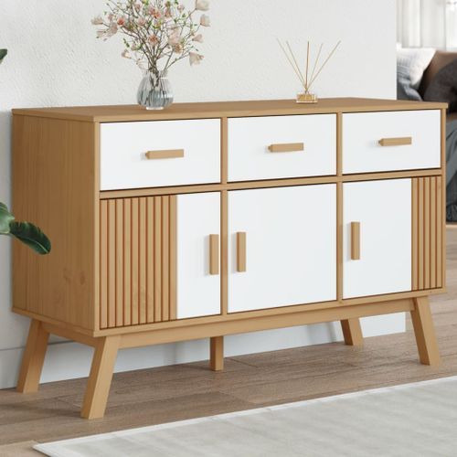 Buffet OLDEN blanc et marron 114x43x73,5 cm bois massif de pin - Photo n°2; ?>