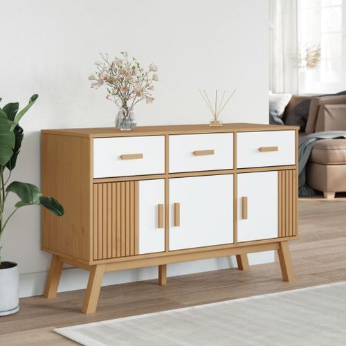 Buffet OLDEN blanc et marron 114x43x73,5 cm bois massif de pin - Photo n°3; ?>