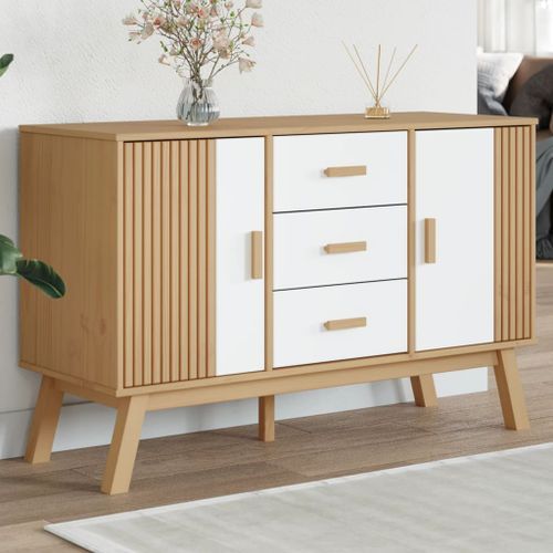 Buffet OLDEN blanc et marron 114x43x73,5 cm bois massif de pin - Photo n°2; ?>