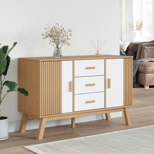 Buffet OLDEN blanc et marron 114x43x73,5 cm bois massif de pin - Photo n°3; ?>