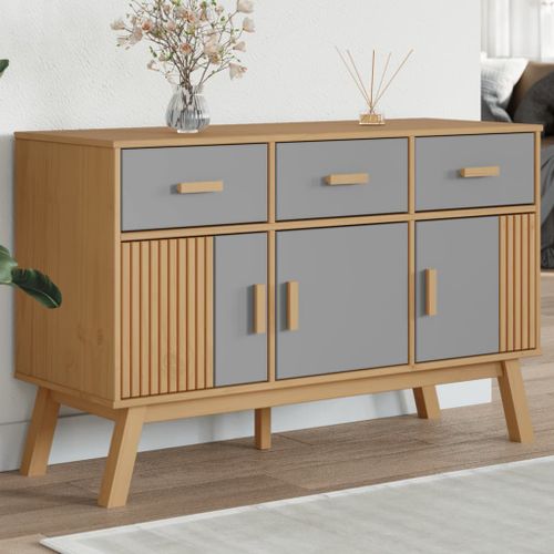 Buffet OLDEN gris et marron 114x43x73,5 cm bois massif de pin - Photo n°2; ?>