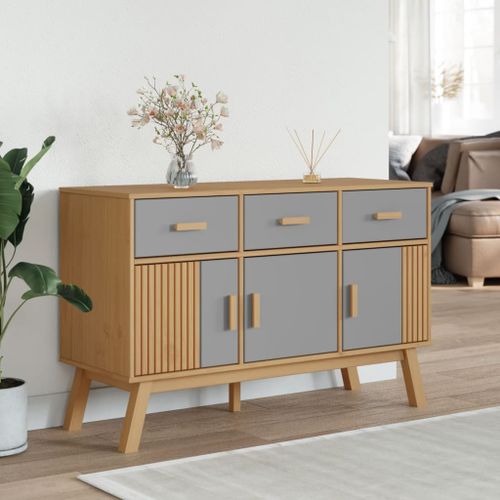 Buffet OLDEN gris et marron 114x43x73,5 cm bois massif de pin - Photo n°3; ?>