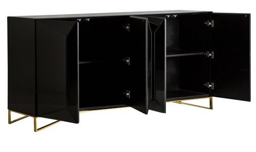 Buffet art déco 4 portes miroir noir brillant et pieds acier doré Sekin 180 cm - Photo n°2; ?>