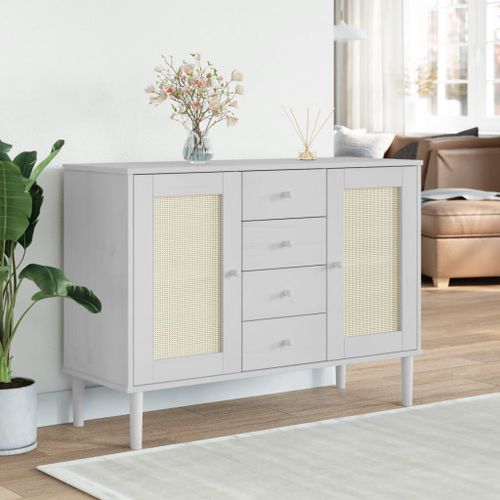 Buffet SENJA aspect rotin blanc 112x40x80cm bois massif de pin - Photo n°2; ?>