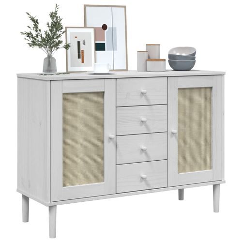 Buffet SENJA aspect rotin blanc 112x40x80cm bois massif de pin - Photo n°3; ?>