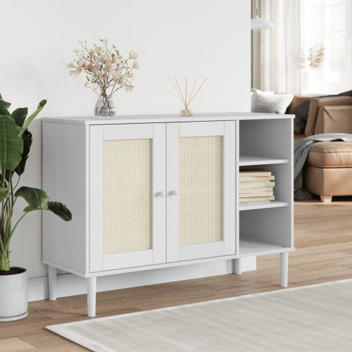 Buffet SENJA aspect rotin blanc 112x40x80cm bois massif de pin - Photo n°2; ?>