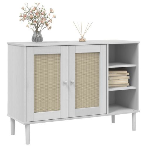 Buffet SENJA aspect rotin blanc 112x40x80cm bois massif de pin - Photo n°3; ?>