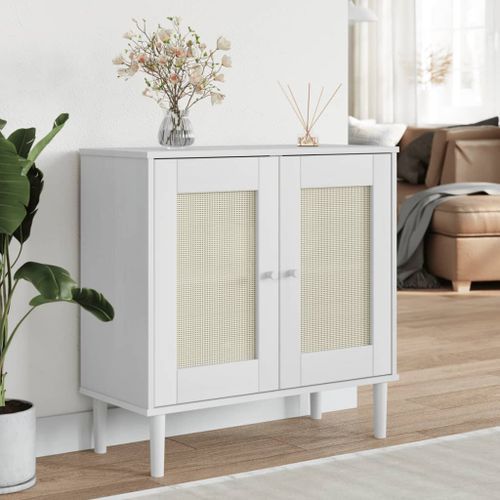 Buffet SENJA aspect rotin blanc 80x35x80 cm bois massif de pin - Photo n°2; ?>