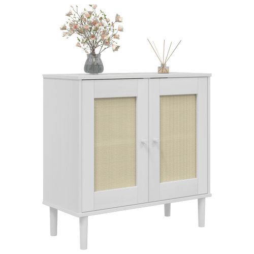 Buffet SENJA aspect rotin blanc 80x35x80 cm bois massif de pin - Photo n°3; ?>