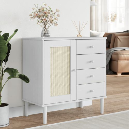 Buffet SENJA aspect rotin blanc 80x40x80 cm bois massif de pin - Photo n°2; ?>