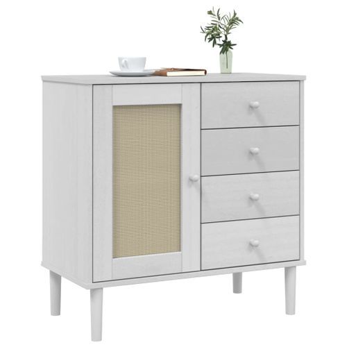 Buffet SENJA aspect rotin blanc 80x40x80 cm bois massif de pin - Photo n°3; ?>