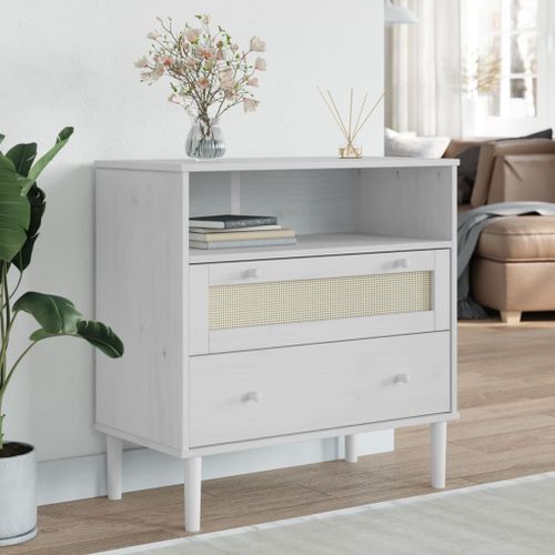 Buffet SENJA aspect rotin blanc 80x40x80 cm bois massif de pin - Photo n°2; ?>