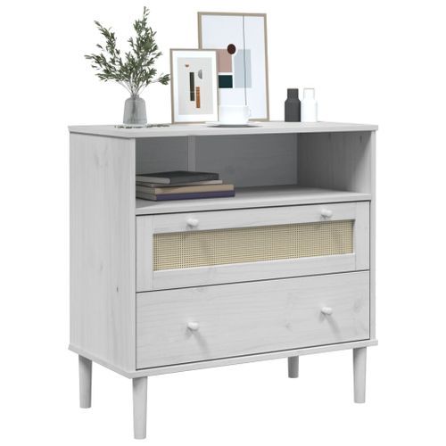 Buffet SENJA aspect rotin blanc 80x40x80 cm bois massif de pin - Photo n°3; ?>