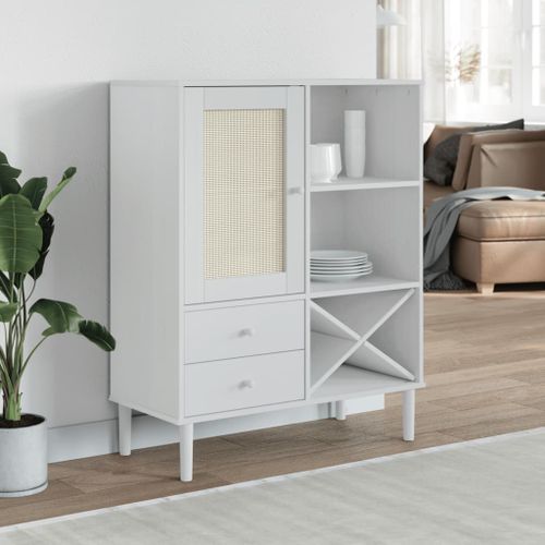 Buffet SENJA aspect rotin blanc 90x40x112cm bois massif de pin - Photo n°2; ?>