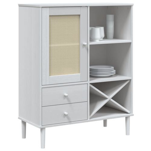 Buffet SENJA aspect rotin blanc 90x40x112cm bois massif de pin - Photo n°3; ?>