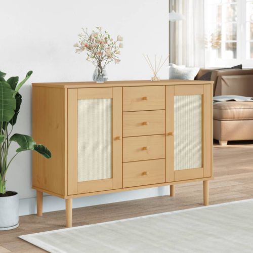 Buffet SENJA aspect rotin marron 112x40x80cm bois massif de pin - Photo n°2; ?>