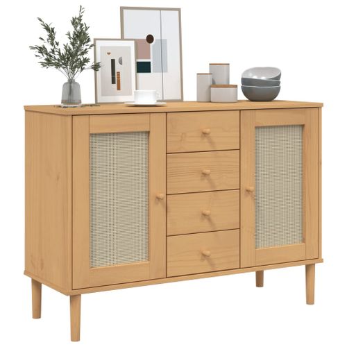 Buffet SENJA aspect rotin marron 112x40x80cm bois massif de pin - Photo n°3; ?>