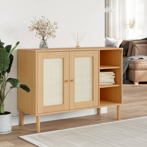 Buffet SENJA aspect rotin marron 112x40x80cm bois massif de pin - Photo n°2; ?>