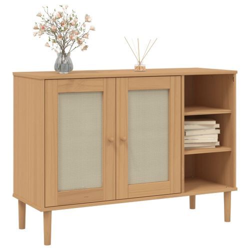 Buffet SENJA aspect rotin marron 112x40x80cm bois massif de pin - Photo n°3; ?>