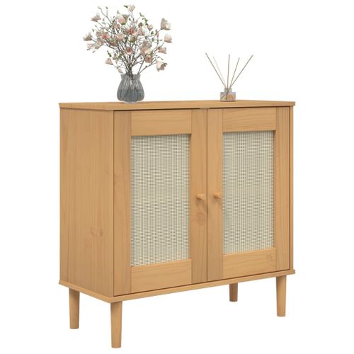 Buffet SENJA aspect rotin marron 80x35x80 cm bois massif de pin - Photo n°3; ?>