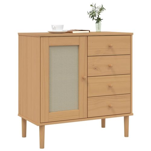 Buffet SENJA aspect rotin marron 80x40x80 cm bois massif de pin - Photo n°3; ?>