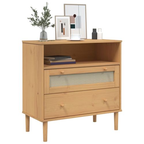 Buffet SENJA aspect rotin marron 80x40x80 cm bois massif de pin - Photo n°3; ?>