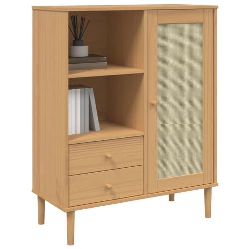 Buffet SENJA aspect rotin marron 90x40x112cm bois massif de pin - Photo n°3; ?>