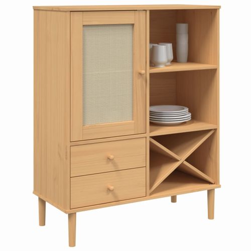 Buffet SENJA aspect rotin marron 90x40x112cm bois massif de pin - Photo n°3; ?>