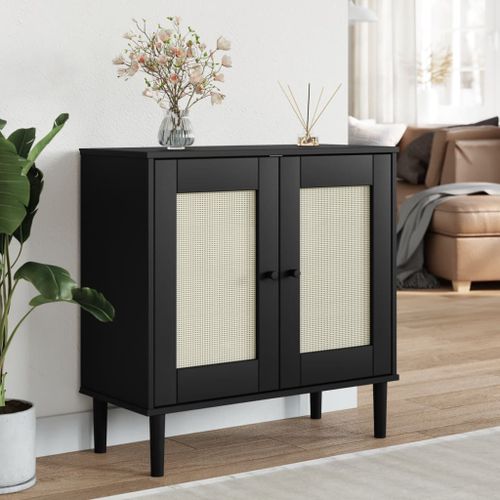 Buffet SENJA aspect rotin noir 80x35x80 cm bois massif de pin - Photo n°2; ?>