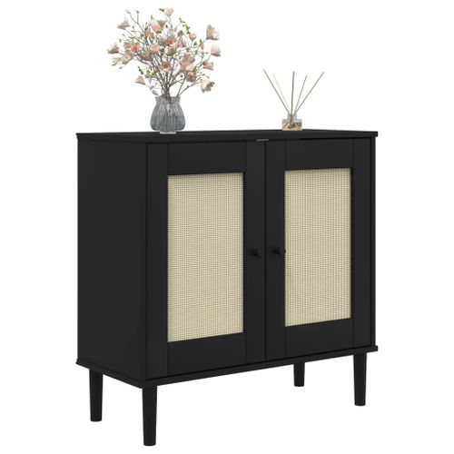 Buffet SENJA aspect rotin noir 80x35x80 cm bois massif de pin - Photo n°3; ?>