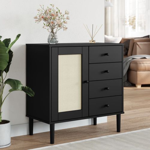 Buffet SENJA aspect rotin noir 80x40x80 cm bois massif de pin - Photo n°2; ?>