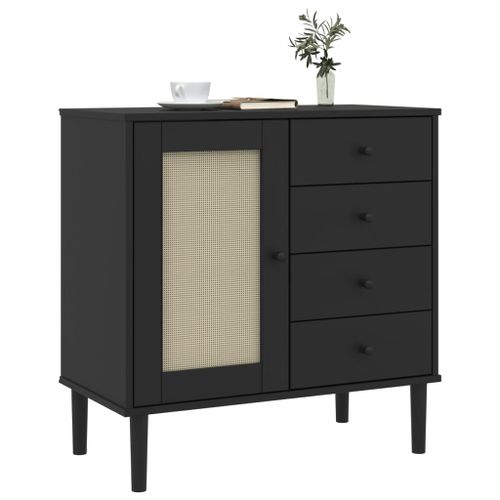 Buffet SENJA aspect rotin noir 80x40x80 cm bois massif de pin - Photo n°3; ?>