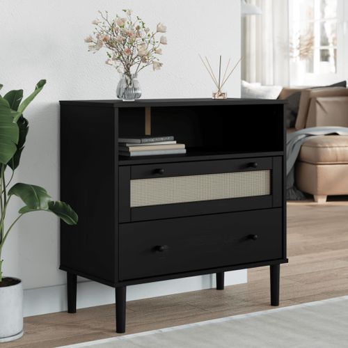 Buffet SENJA aspect rotin noir 80x40x80 cm bois massif de pin - Photo n°2; ?>