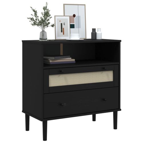 Buffet SENJA aspect rotin noir 80x40x80 cm bois massif de pin - Photo n°3; ?>