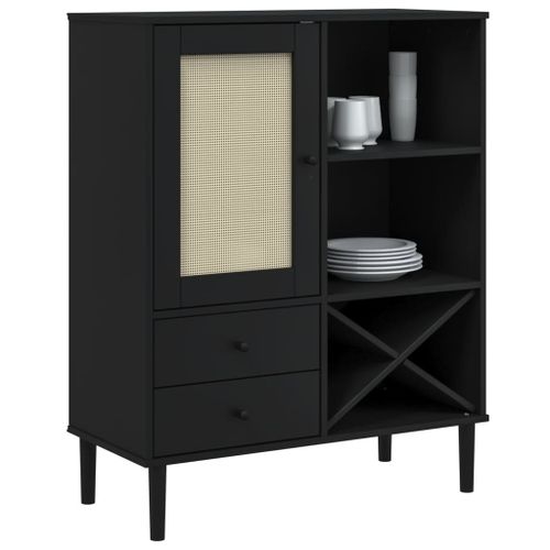 Buffet SENJA aspect rotin noir 90x40x112cm bois massif de pin - Photo n°3; ?>