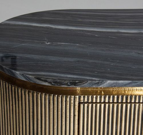 Buffet 1 porte 3 tiroirs métal vieux doré et plateau marbre noir Valura 150 cm - Photo n°2; ?>