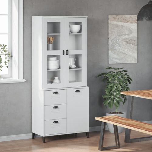 Buffet VIKEN blanc 80x40x190 cm bois massif de pin - Photo n°3; ?>