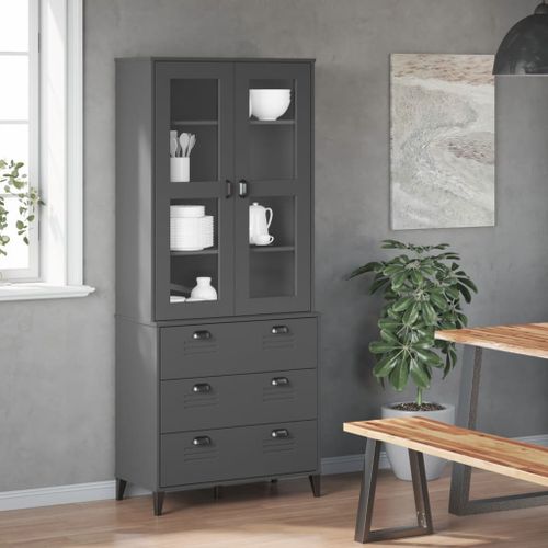 Buffet VIKEN gris anthracite 80x40x190 cm bois massif de pin - Photo n°3; ?>