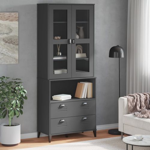 Buffet VIKEN gris anthracite 80x40x200 cm bois massif de pin - Photo n°3; ?>